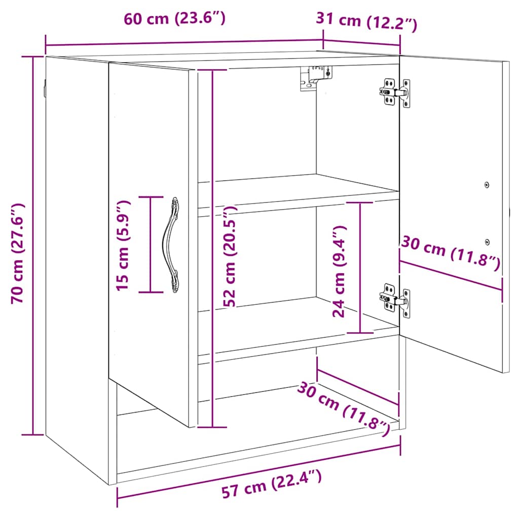 Väggmonterat skåp Svart Ek 60 x 31 x 70 cm Konstruerat trä
