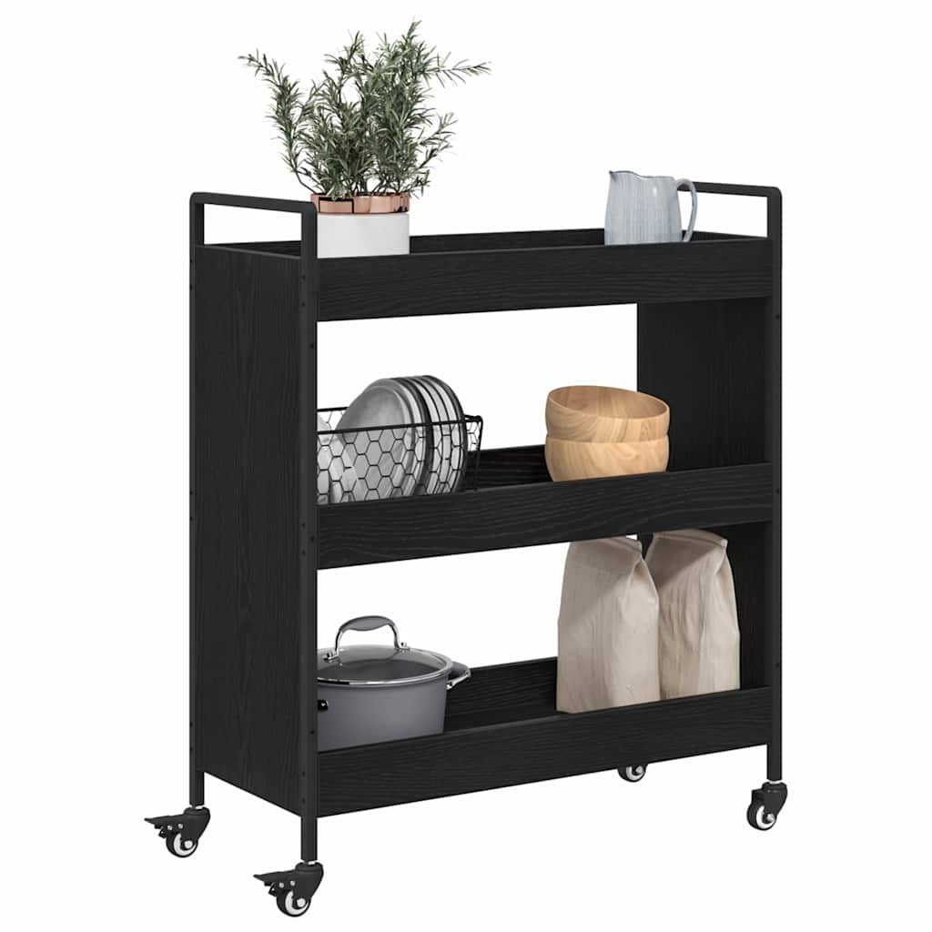 Köksvagn Svart Ek 70 x 30 x 82 cm Konstruerat trä