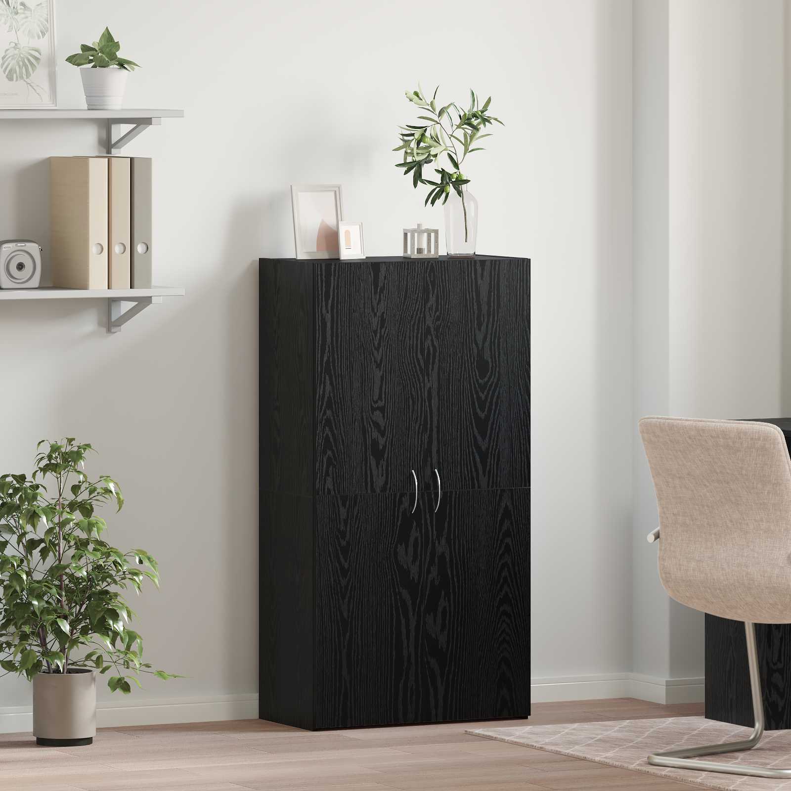 Kontorsskåp Svart ek 60 x 32 x 115 cm Konstruerat trä