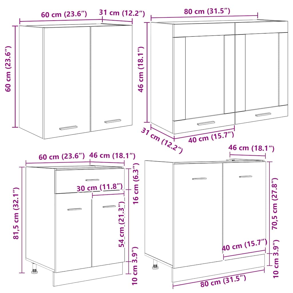 Kökskåpsset med låda Lyon 4 pcs Rökt ek 140 x 46 x 81.5 cm