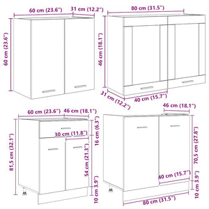 Kökskåpsset med låda Lyon 4 pcs Rökt ek 140 x 46 x 81.5 cm