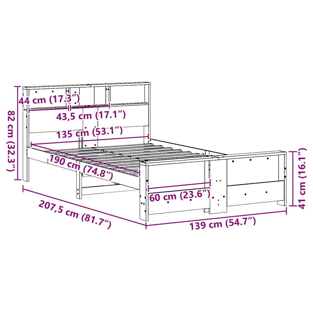 Sängram med huvudgavel Brun 135 x 190 cm Konstruerat trä