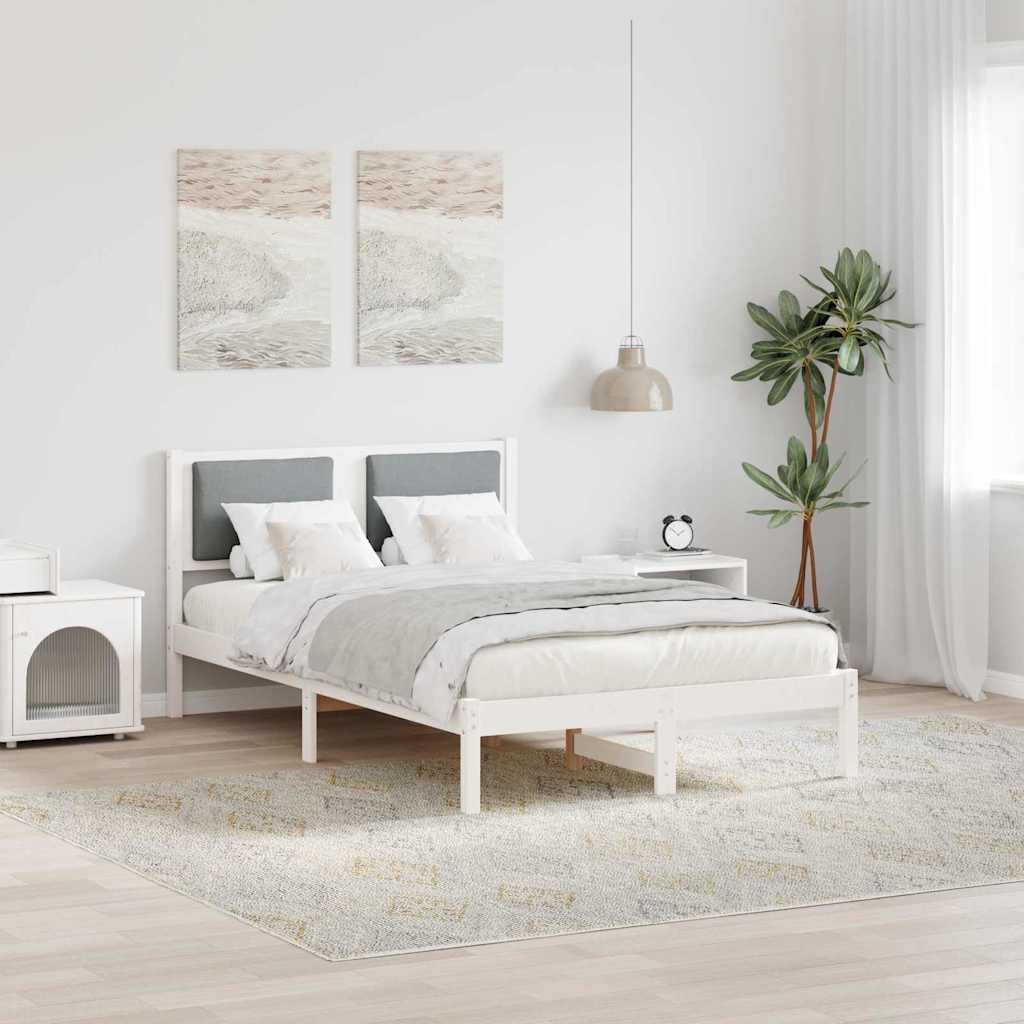 Sängram med huvudgavel Ljusgrå 120 x 190 cm Massiv furu