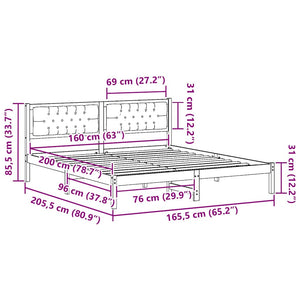 Sängram med huvudgavel Svart 160 x 200 cm Massiv furu