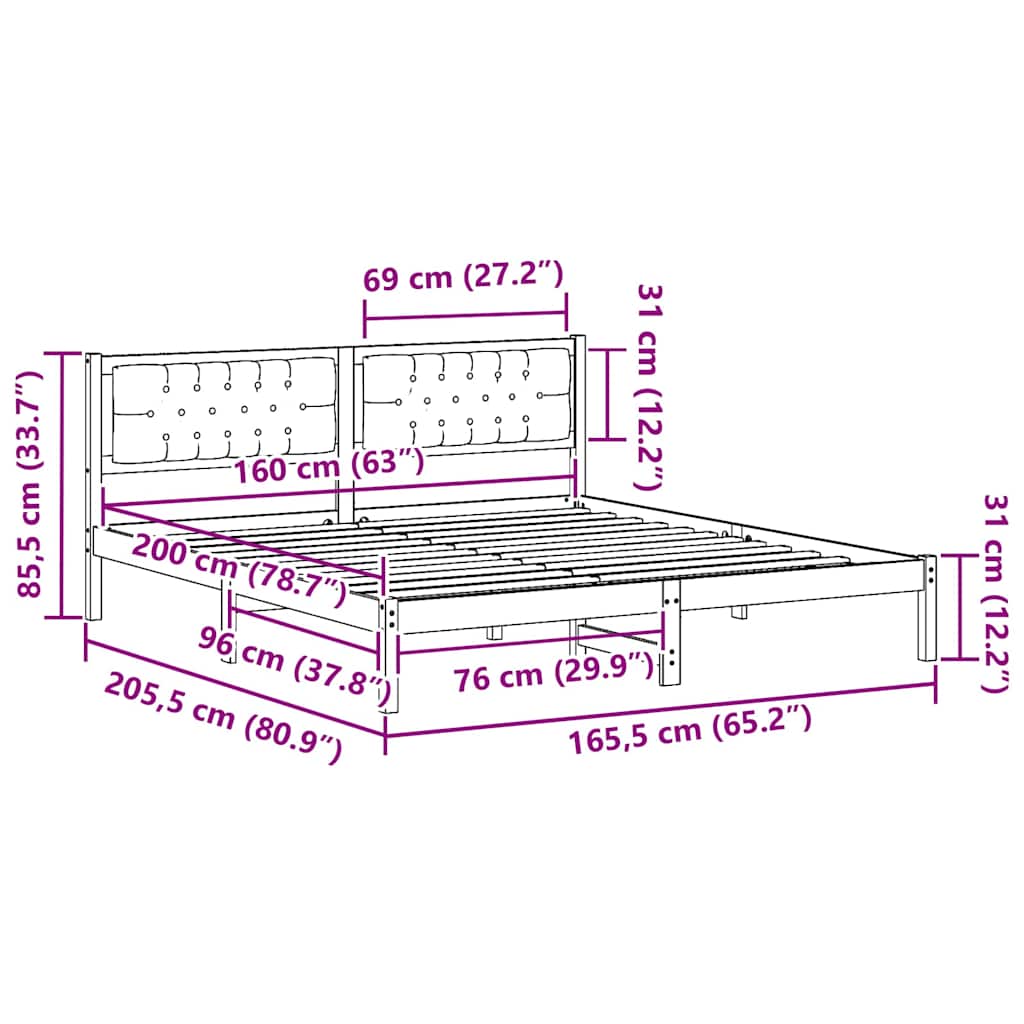 Sängram med huvudgavel Taupe 160 x 200 cm Massiv furu