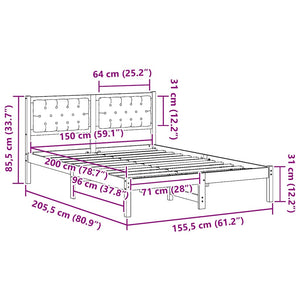 Sängram med huvudgavel Svart 150 x 200 cm Massiv furu