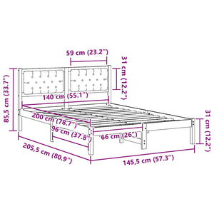 Sängram med huvudgavel Taupe 140 x 200 cm Massiv furu