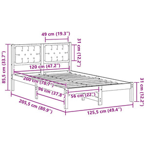Sängram med huvudgavel Taupe 120 x 200 cm Massiv furu