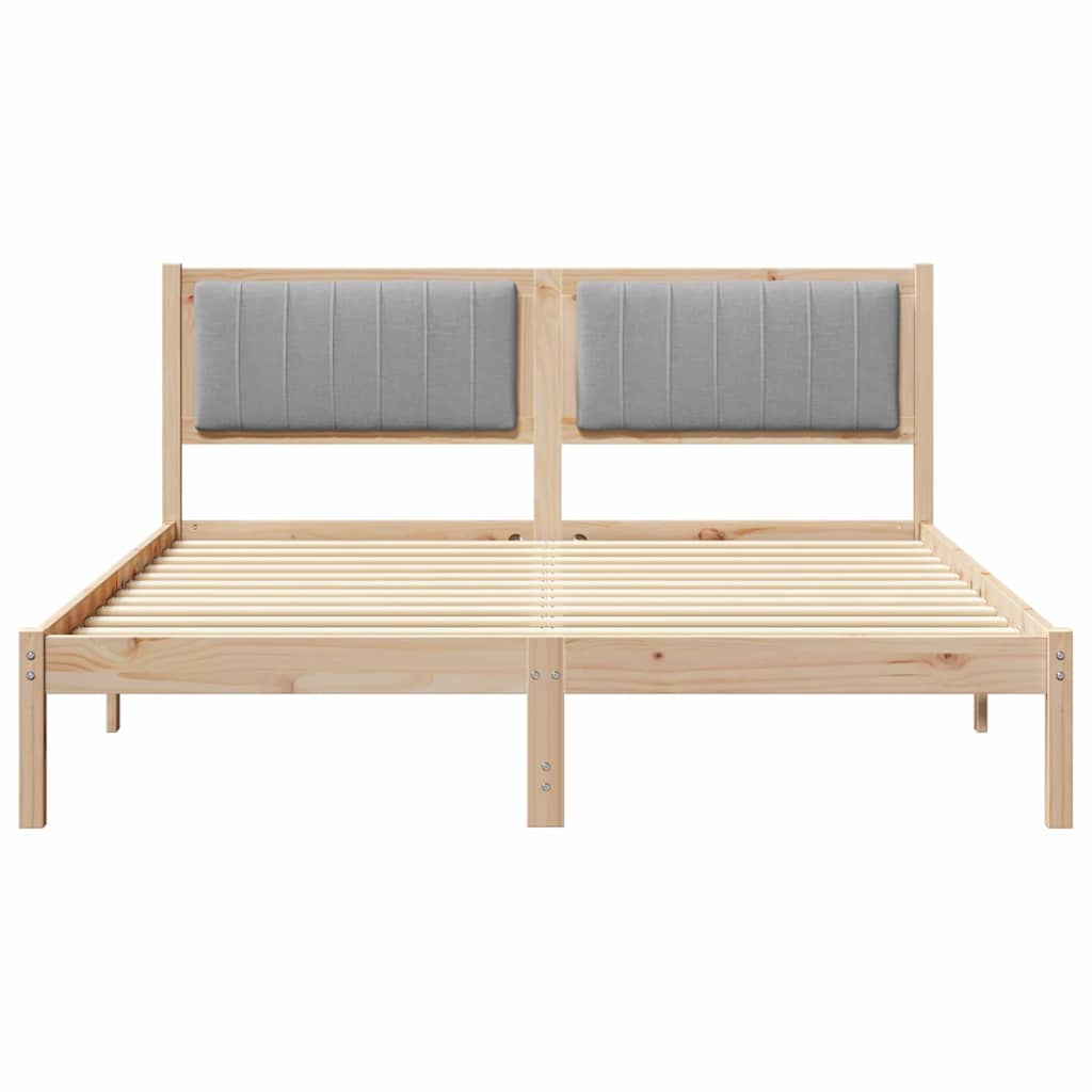 Sängram med Klädd Huvudgavel Ljusgrå 160 x 200 cm Massiv furu