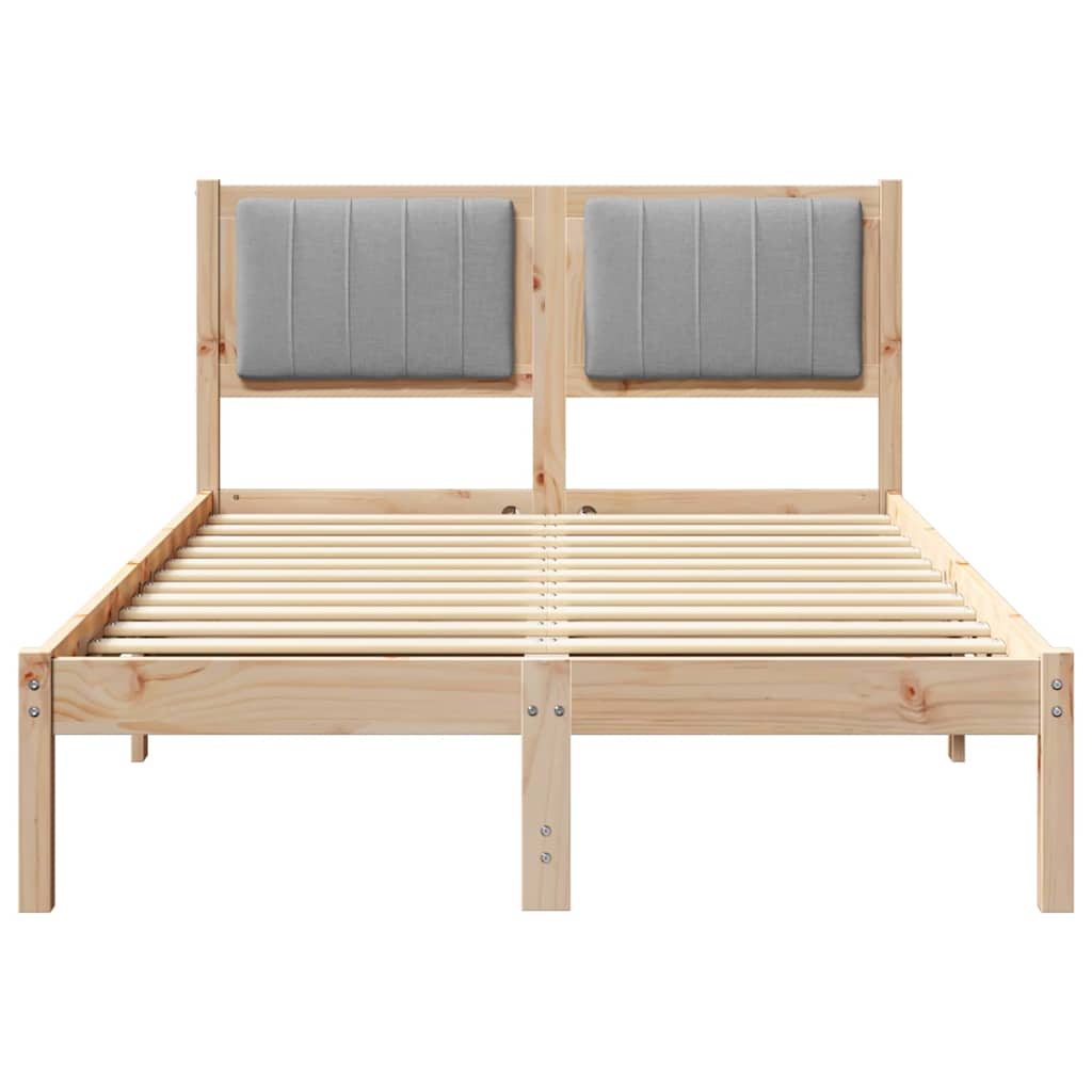 Sängram med Klädd Huvudgavel Ljusgrå 120 x 200 cm Massiv furu