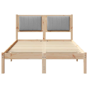 Sängram med Klädd Huvudgavel Ljusgrå 120 x 200 cm Massiv furu