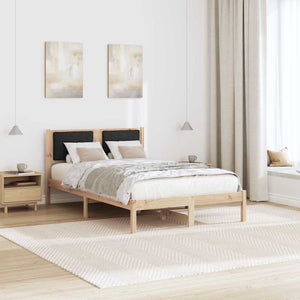 Sängram med Klädd Huvudgavel Svart 120 x 200 cm Massiv furu