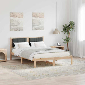 Sängram med Klädd Huvudgavel Mörkgrå 140 x 190 cm Massiv furu