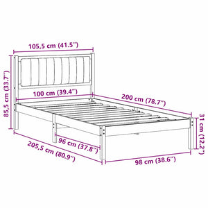 Sängram med Klädd Huvudgavel Ljusgrå 100 x 200 cm Massiv furu