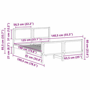 Sängram med huvudgavel Svart 135 x 190 cm tyg