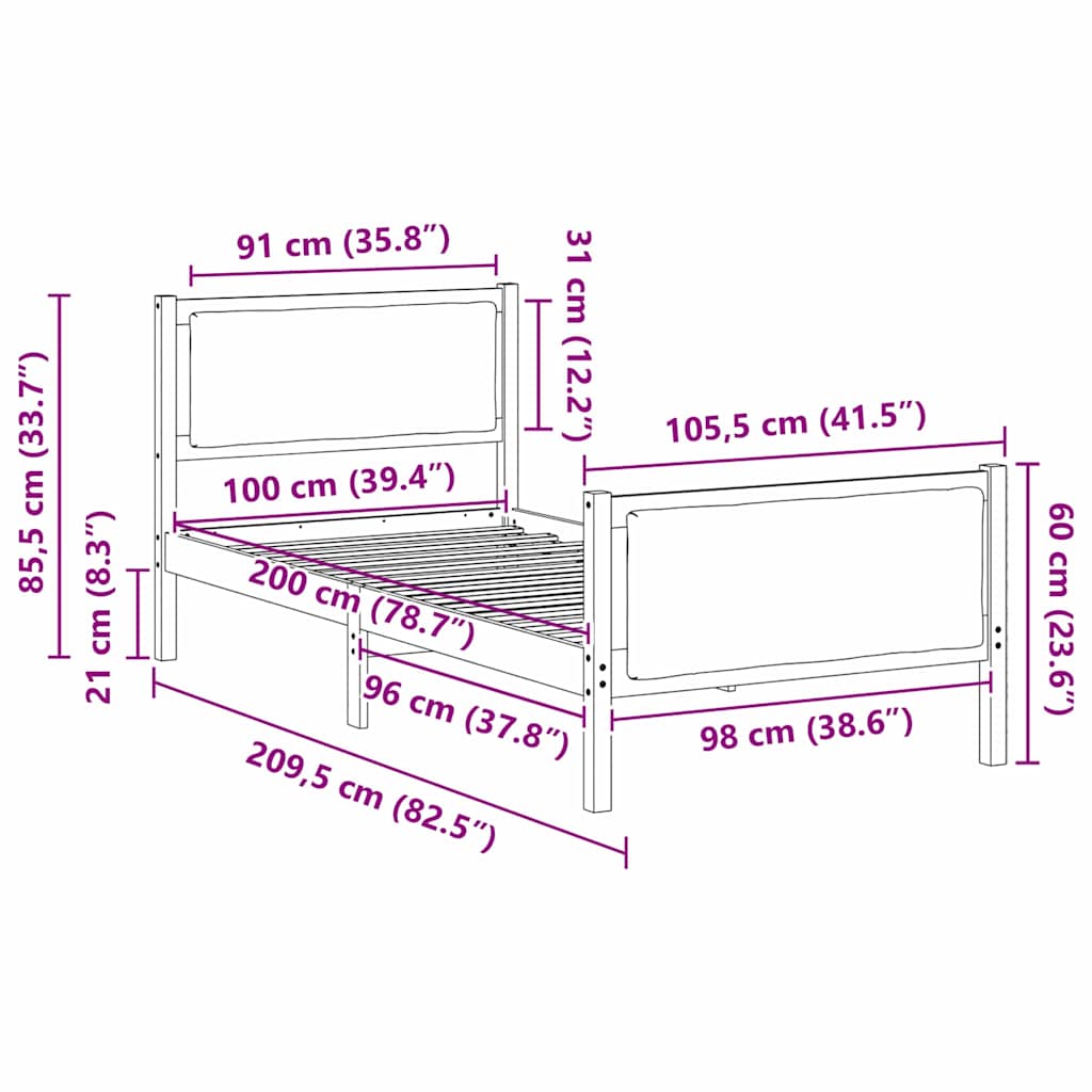 Sängram med huvudgavel Taupe 100 x 200 cm tyg