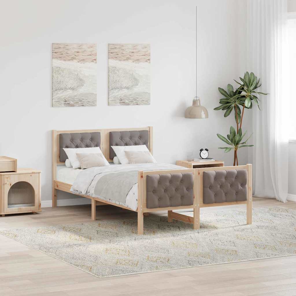 Sängram med huvudgavel Taupe 135 x 190 cm Massiv furu