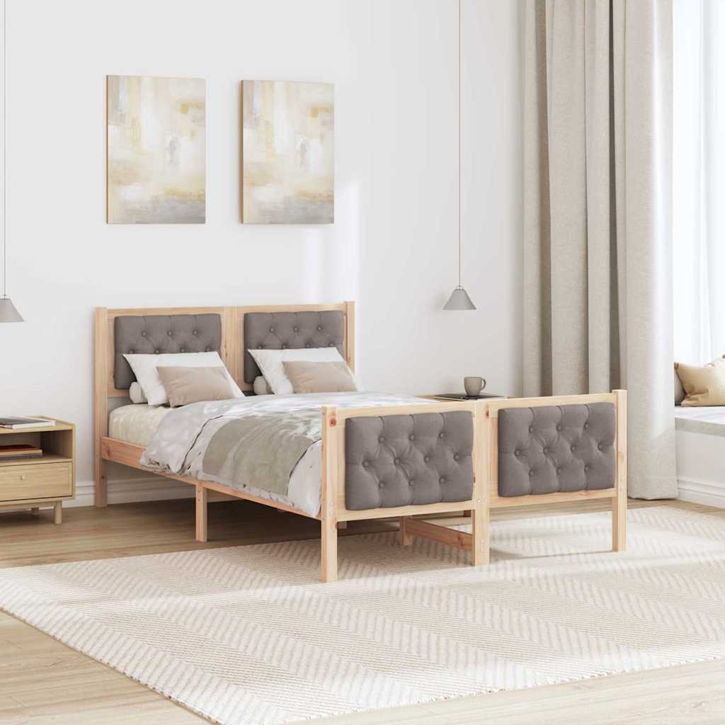 Sängram med huvudgavel Taupe 135 x 190 cm Massiv furu