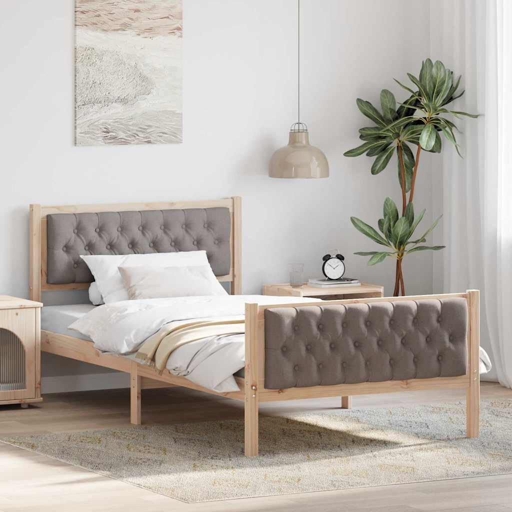 Sängram med huvudgavel Taupe 100 x 200 cm Massiv furu