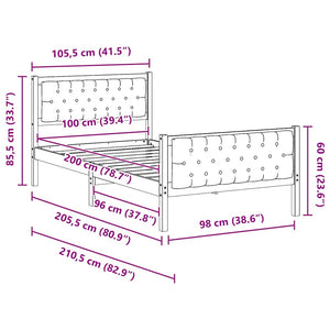 Sängram med huvudgavel Ljusgrå 100 x 200 cm Massiv furu
