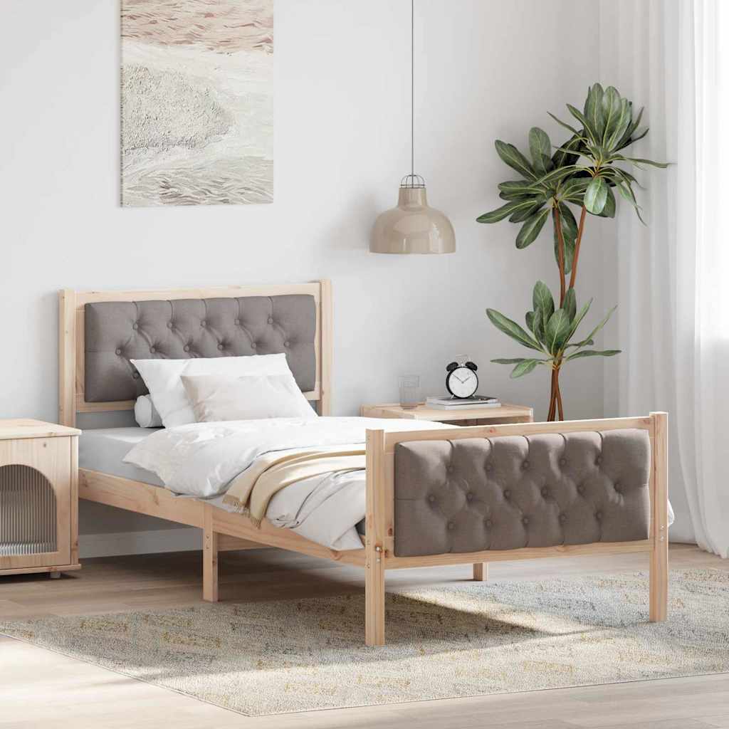 Sängram med huvudgavel Taupe 90 x 200 cm Massiv furu
