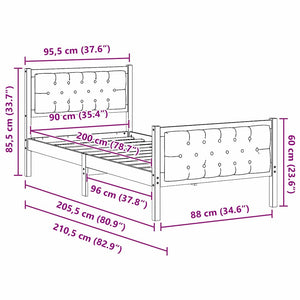 Sängram med huvudgavel Taupe 90 x 200 cm Massiv furu