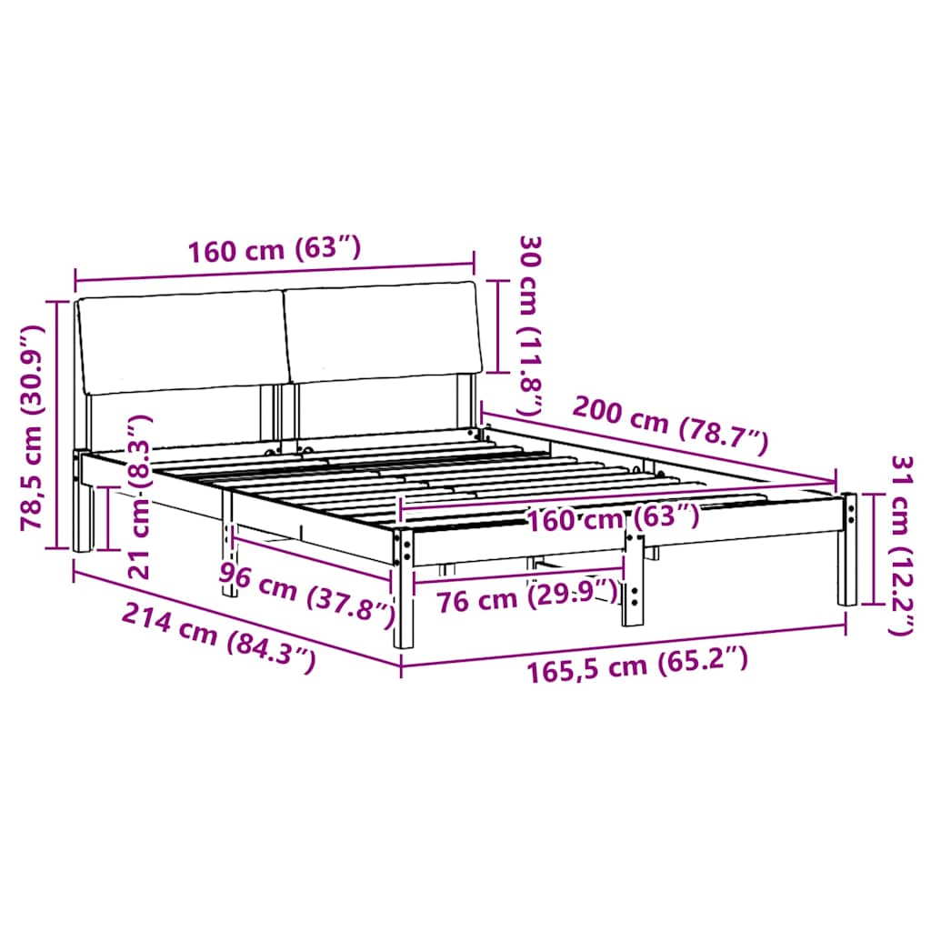Sängram med huvudgavel Vit och ljusgrå 160 x 200 cm Massiv furu