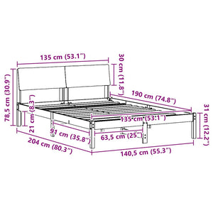 Sängram med huvudgavel Brun och taupe 135 x 190 cm Massiv furu