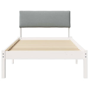 Sängram med huvudgavel Vit och ljusgrå 90 x 190 cm Massiv furu