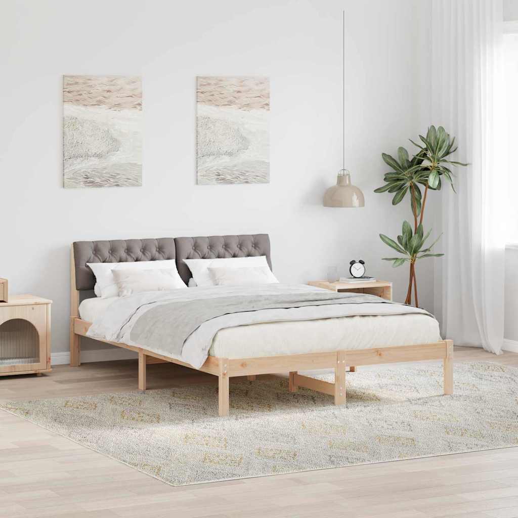 Sängram med huvudgavel Brun och taupe 135 x 190 cm Massiv furu