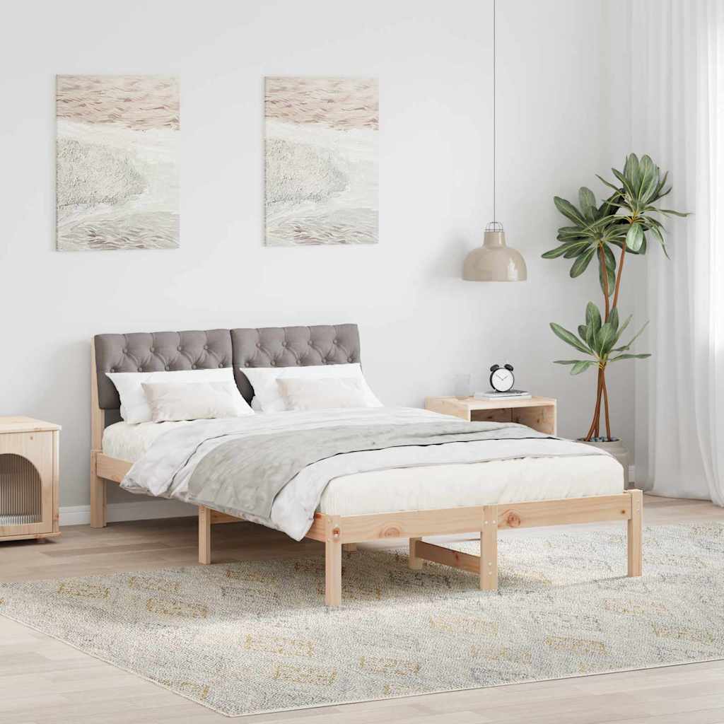 Sängram med huvudgavel Brun och taupe 120 x 190 cm Massiv furu