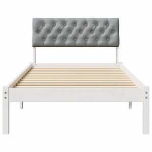 Sängram med huvudgavel Vit och ljusgrå 90 x 200 cm Massiv furu