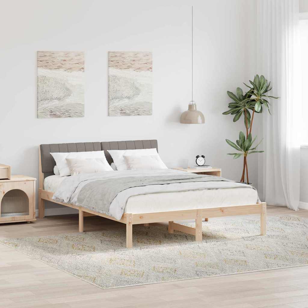 Sängram med huvudgavel Brun och taupe 135 x 190 cm Massiv furu