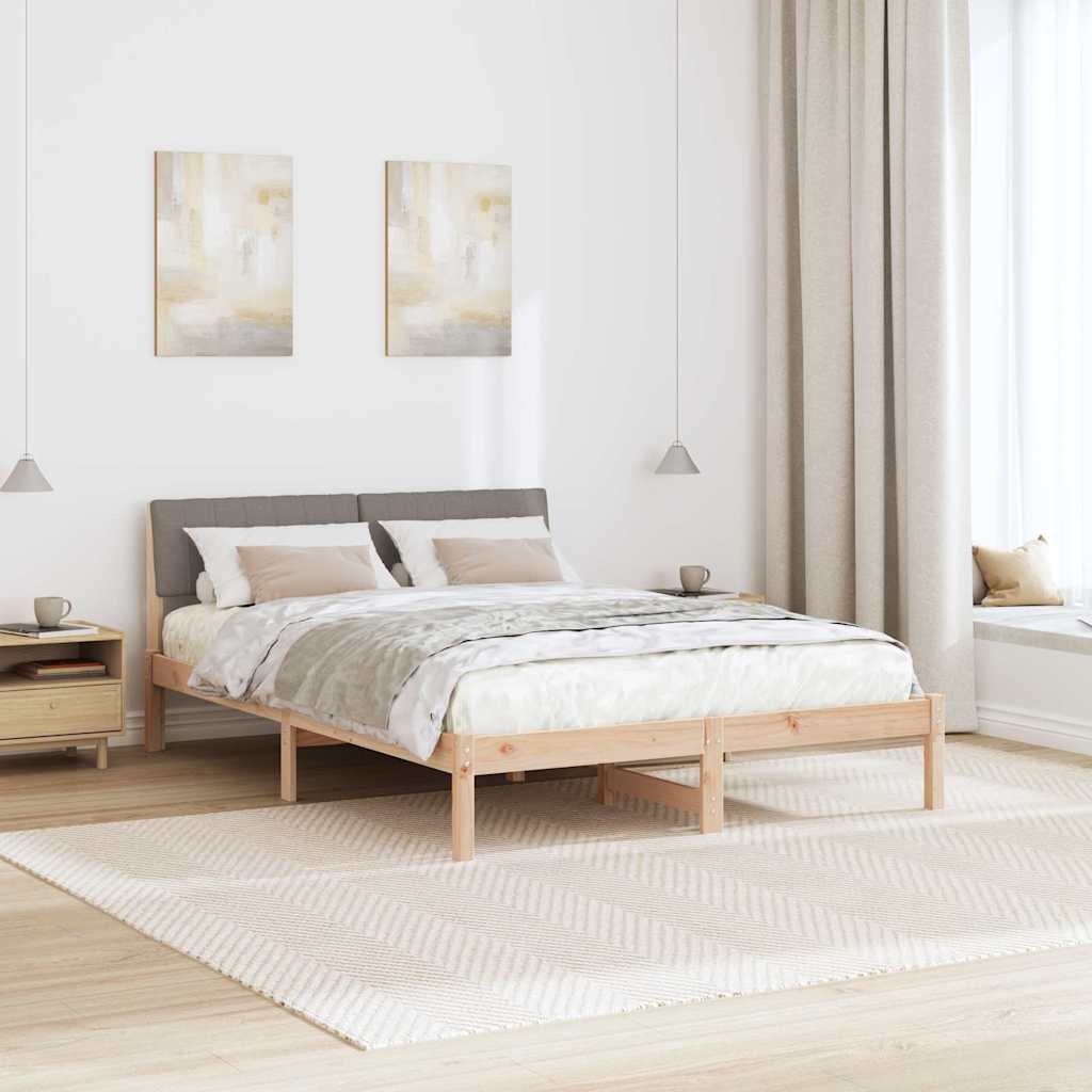 Sängram med huvudgavel Brun och taupe 135 x 190 cm Massiv furu
