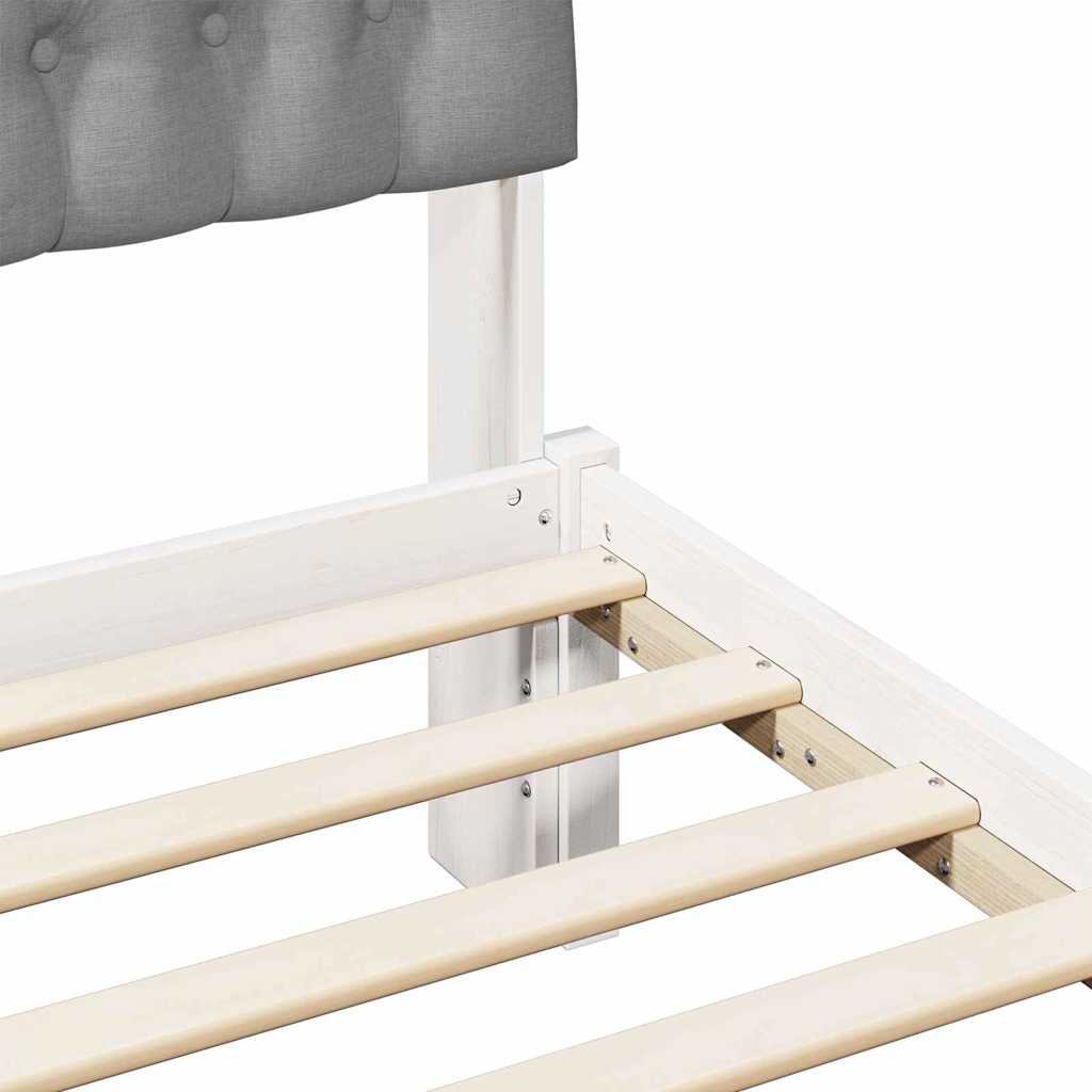 Sängram med Klädd Huvudgavel Vit 135 x 190 cm Massiv furu