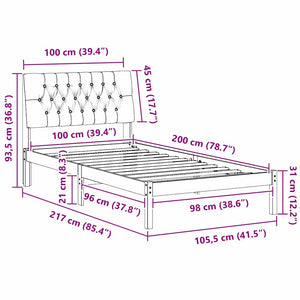 Sängram med Klädd Huvudgavel Brun 100 x 200 cm Massiv furu