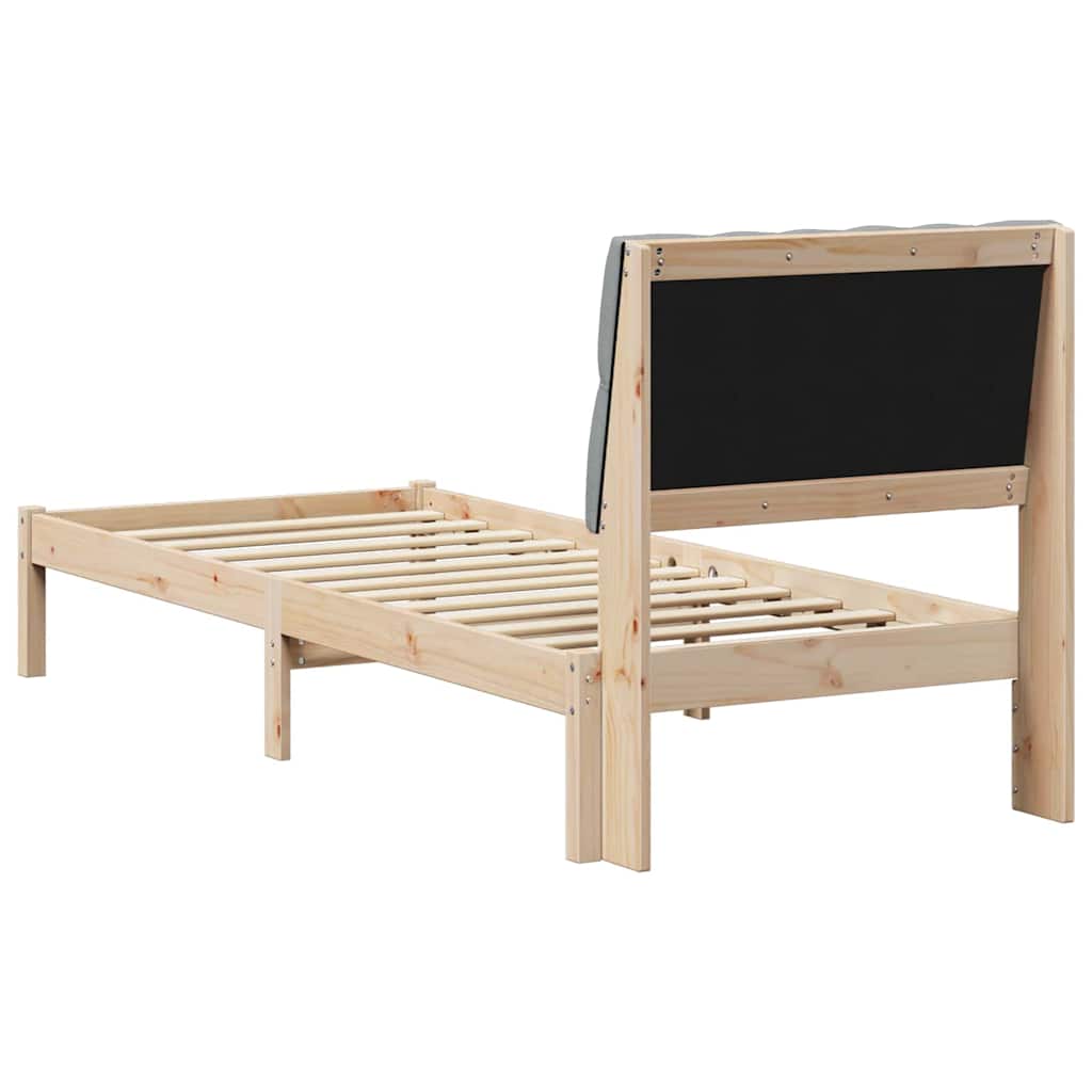 Sängram med Klädd Huvudgavel Brun 75 x 190 cm Massiv furu