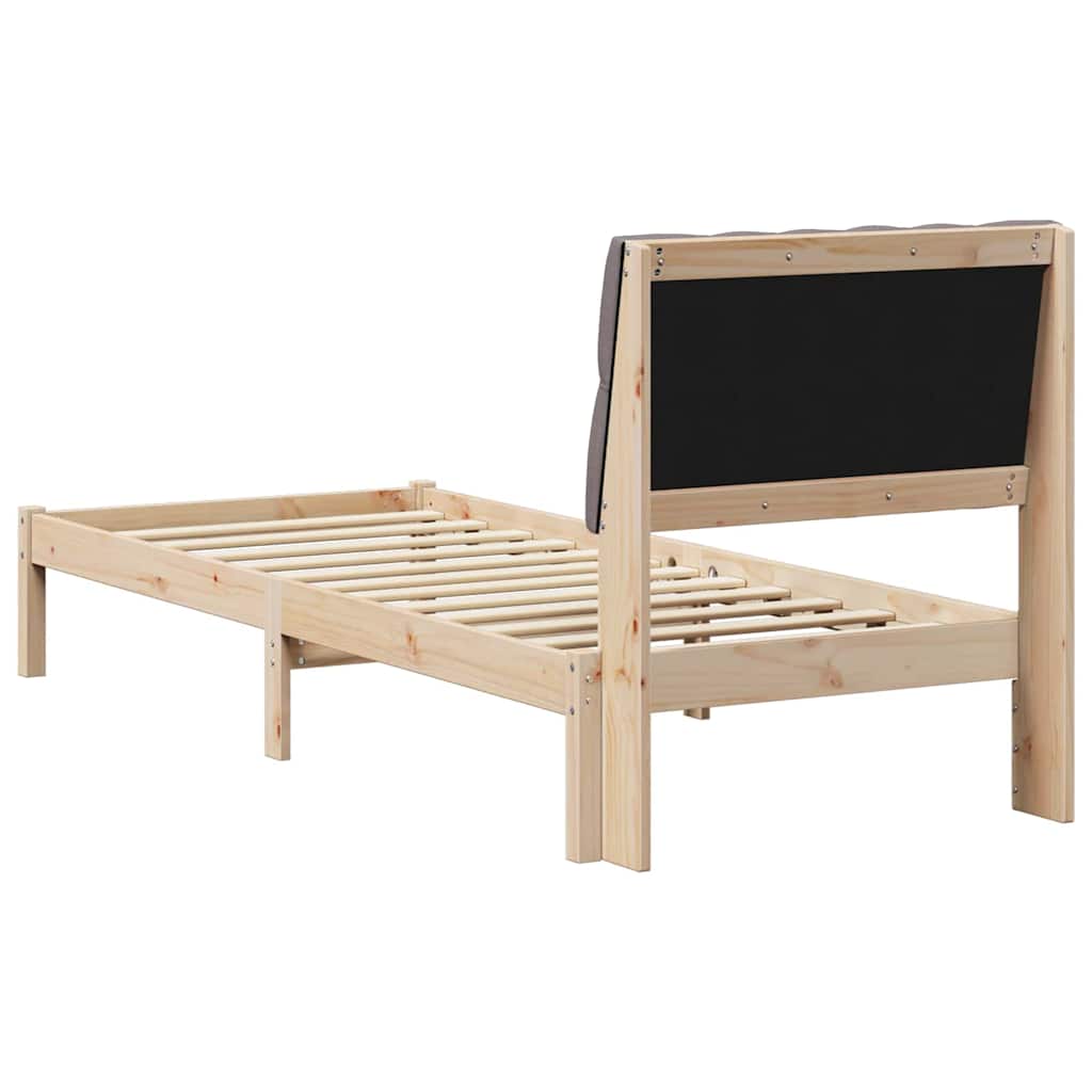 Sängram med Klädd Huvudgavel Brun 75 x 190 cm Massiv furu
