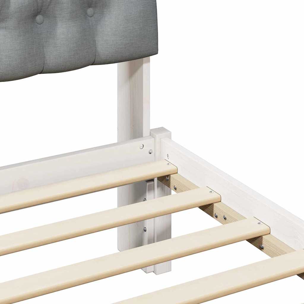 Sängram med Klädd Huvudgavel Vit 75 x 190 cm Massiv furu