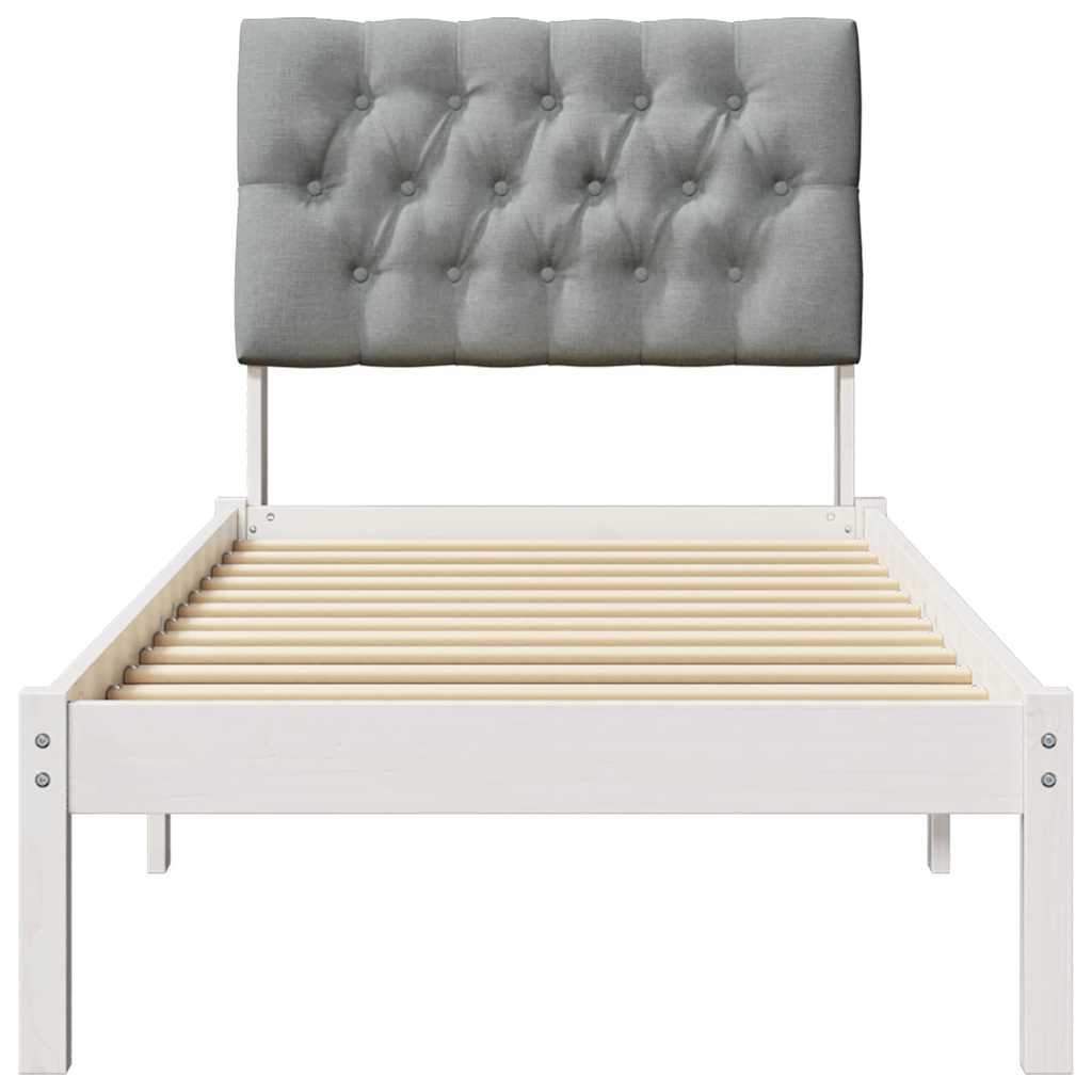 Sängram med Klädd Huvudgavel Vit 75 x 190 cm Massiv furu