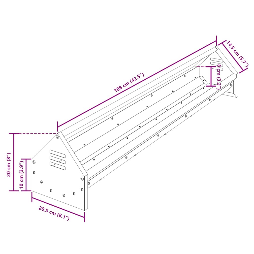 Kycklingmatningsränna Svart 108 x 20,5 x 20 cm Kallvalsat Stål