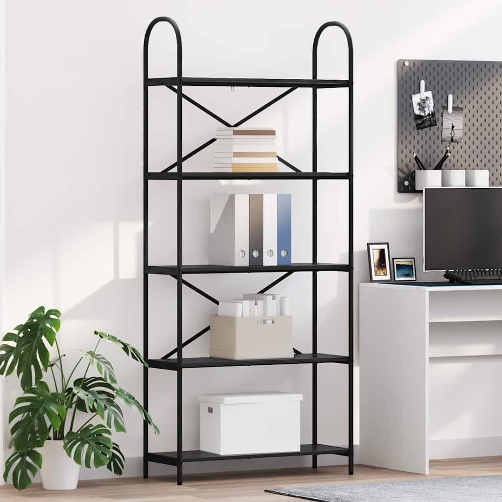 Hyllsystem 5 nivåer 80 x 30 x 183 cm Konstruerat trä Svart Ek
