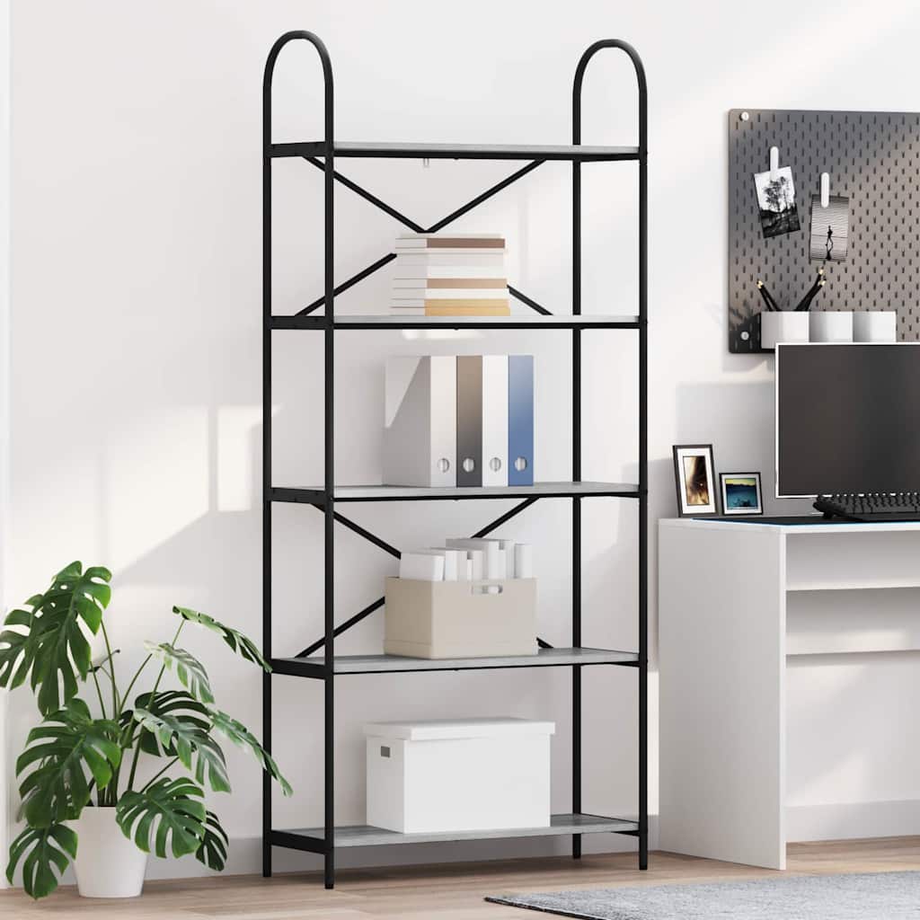 Hyllsystem 5 nivåer 80 x 30 x 183 cm Konstruerat trä Grå Sonoma