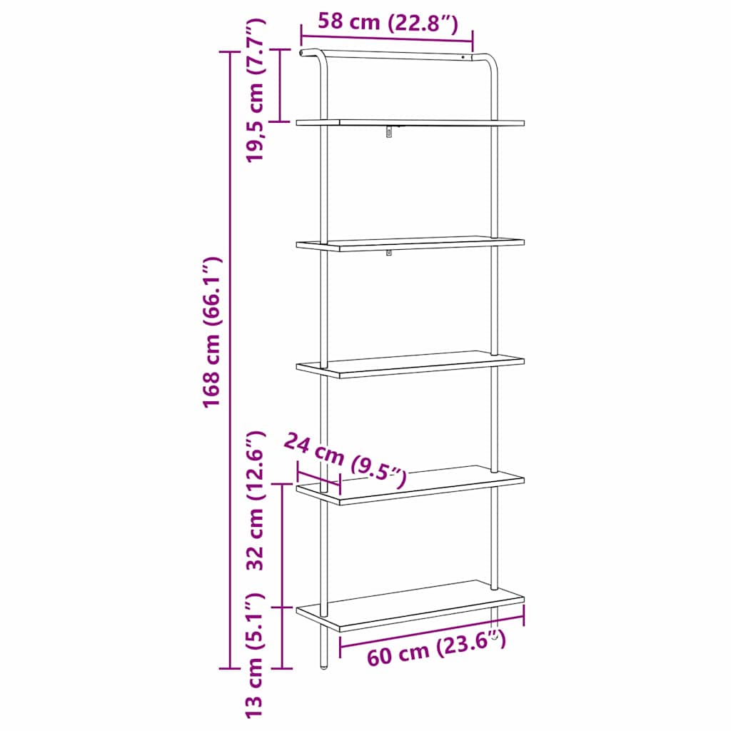 Hyllsystem Sonoma-ek 60 x 24 x 168 cm Konstruerat trä