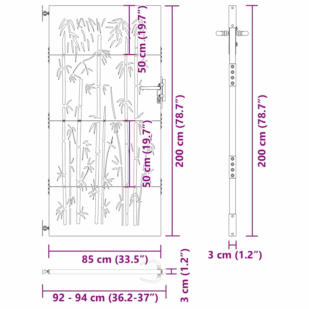 Trädgårdsgrind med lås Svart 85 x 200 cm Pulverlackerad stål