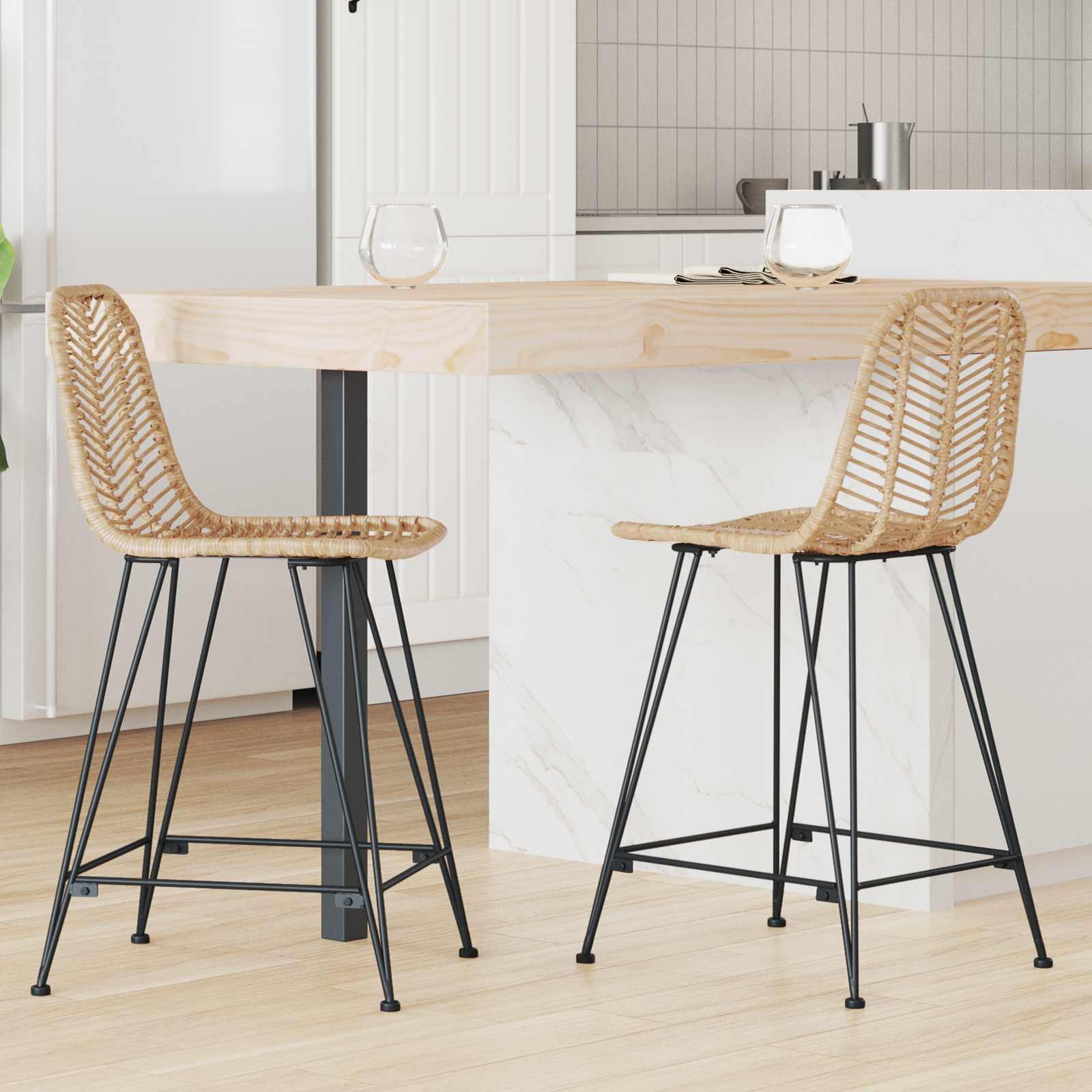 Barstol 2 st Naturfärg 44,5 x 54,5 x 97,5 cm Rattan och Järn