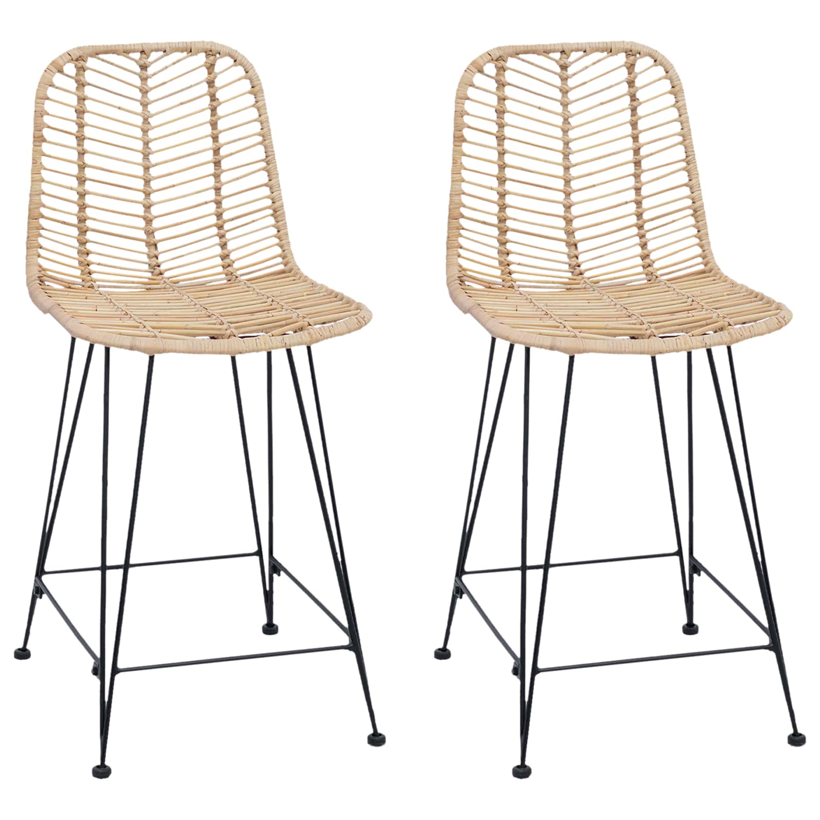 Barstol 2 pcs Naturfärg 44,5 x 54,5 x 97,5 cm Rattan och Järn