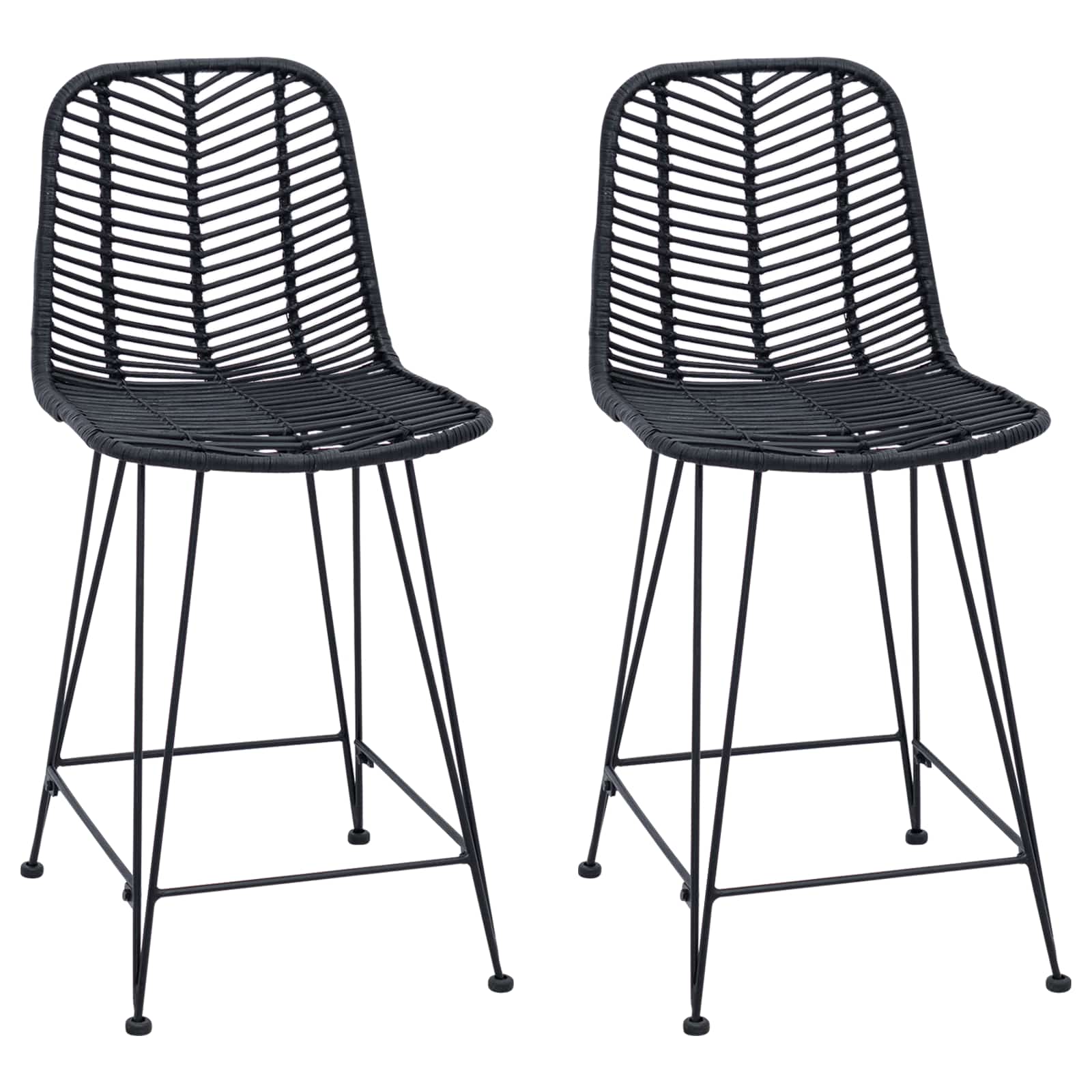 Barstol 2 st Svart 44,5 x 54,5 x 97,5 cm Rattan och Järn