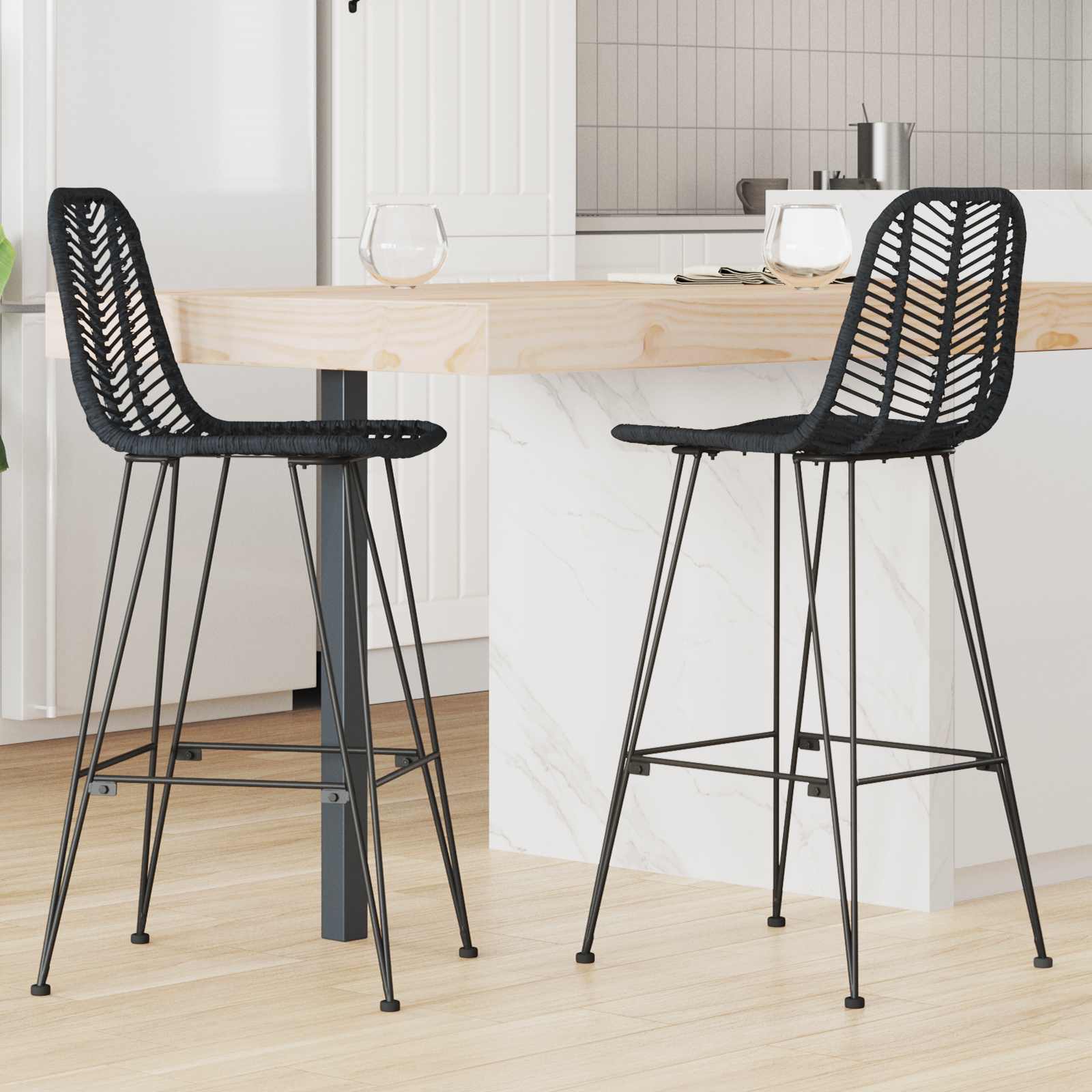 Barstol 2 st Svart 44 x 52 x 111 cm Rattan och Järn