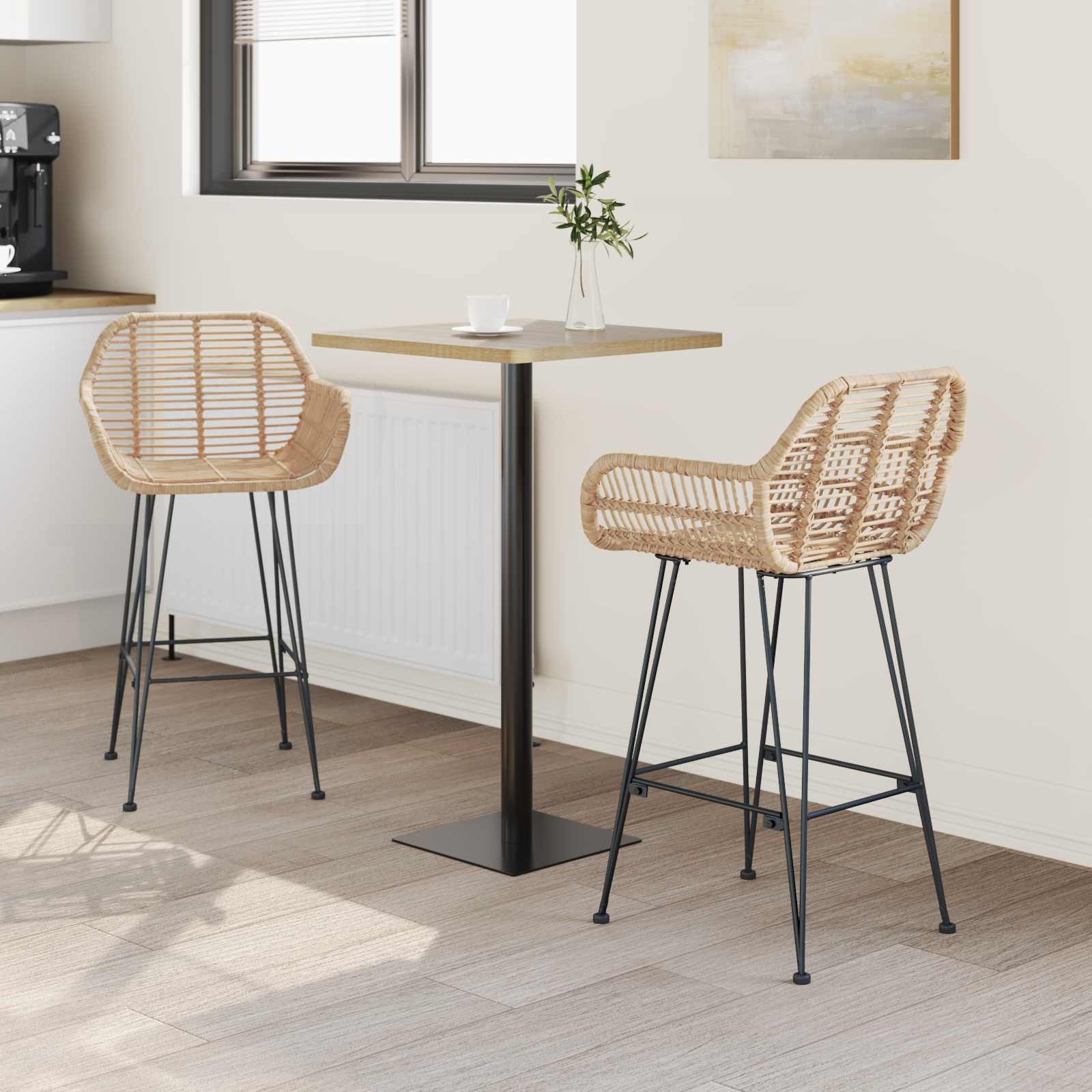 Barstol 2 pcs Naturfärg 55 x 52 x 92 cm Rattan och Järn